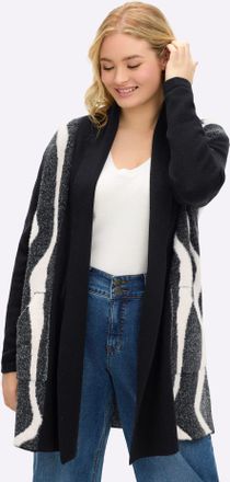 Sheego Jacquardstrickjacke SHEEGO, Damen, Gr. 40/42, schwarz, ecru, gemustert, 50% Viskose, 28% Polyester, 22% Polyamid, Einsatz:100% Polyamid, gemustert, me