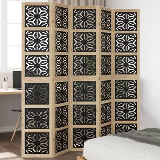 Berkfield Home Room Divider 5 Panels Brown & Black Solid Wood Paulownia