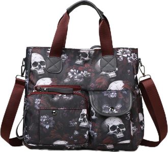 Generic Skull Print Tote Bag for Women Gothic Skull Wallet Y2k Shoulder Handbag Skull Crossbody Purse with Zipper, C-red