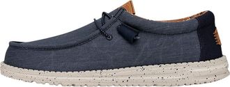 HeyDude Mens Wally Washed Canvas - Casual Slip-On Shoes - Moccasin Style, Navy, 11 UK