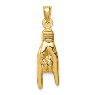 Diamond2Deal 14k Yellow Gold 3-D Hollow Rock On Sign Charm Pendant