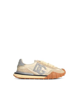 Dolce & Gabbana Dg Athletic Beige Fabric And Lear Sneakers