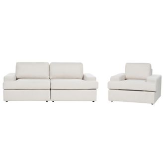 Beliani Conjunto De Sala De Estar Cl&aacute;sico 4 Plazas Sof&aacute; Sill&oacute;n Tapizado Tela Poli&eacute;ster Con Sill&oacute;n Respaldo Acolchado Grueso Acolchado Beige Claro Alla