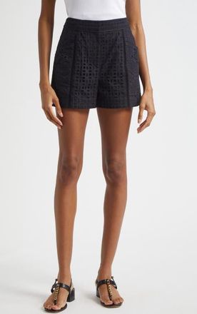 Veronica Beard Fabian Cotton Eyelet Shorts in Black at Nordstrom, Size 16