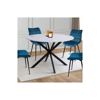 IDMarket Tavolo da pranzo rotondo per 4-6 persone alaska con effetto marmo bianco e gamba a ragno in metallo 110 cm