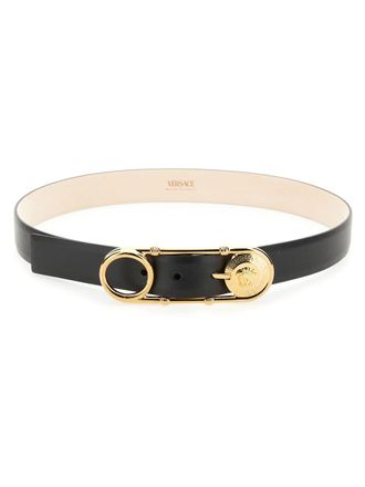 Versace Safety Pin Gold Buckle Leather Belt