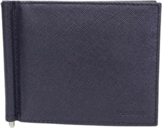 Prada Pre-owned Saffiano Bill wallet (bi-fold) - Heren - Vintage Accessoires - Blauw - ONE Size - Leer - Vintage