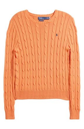 Polo Ralph Lauren Julianna Cotton Cable Sweater in Sun Orange at Nordstrom, Size Xx-Small