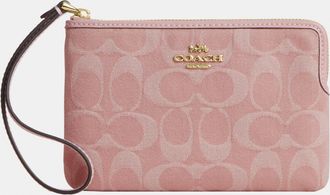 Coach Womens Corner Zip Wristlet In Signature Denim - Pink - One Size