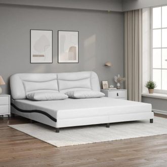 vidaXL Cama Sin Colch&oacute;n Cuero Sint&eacute;tico Blanco Negro 200x200 Cm Vidaxl