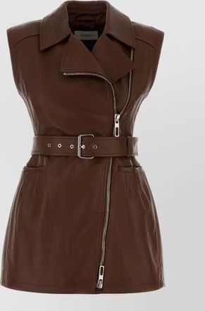 Sportmax leather asymmetric zip belted sleeveless jacket
