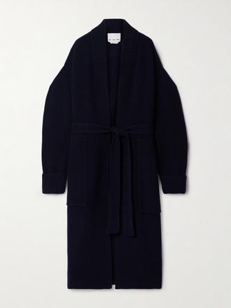 SA SU PHI Cardigan In Misto Lana Merino E Cashmere A Coste Con Cintura - Blu