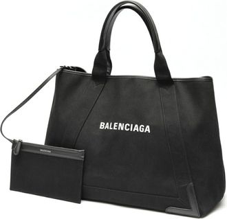Balenciaga Black Canvas Leather Pouch Tote Bag (Pre-Owned)
