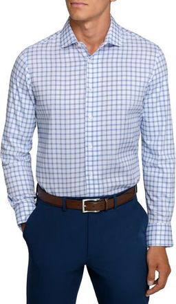 W.R.K Reworked Slim Fit Navy Check Print Cotton Dress Shirt in White/Navy at Nordstrom, Size 17.5 - R