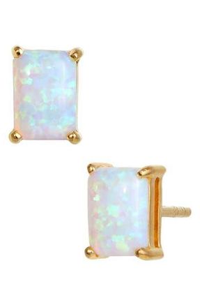 Savvy Cie Jewels Vermeil Sterling Silver Emerald Cut CZ Box Stud Earrings in Opal - October at Nordstrom Rack