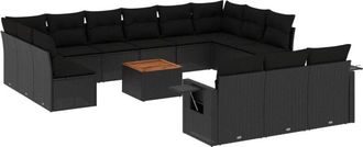 vidaXL Set Sof&aacute;s De Jard&iacute;n 14 Pzas Con Cojines Rat&aacute;n Sint&eacute;tico Negro Vidaxl