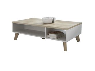 Mirjan24 Mesa De Centro Larfloi 101, Blanco + Roble Sonoma, 35x60x110cm, Di&aacute;metro: 0, Aglomerado Laminado, Angular