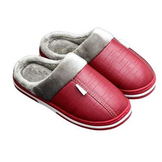Generic YUJIEBB Women Winter Slippers Indoor Waterproof Cotton Slippers Warm Home Fur Couple Non-Slip Slipper Platform Shoes Red