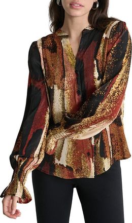 DKNY Dkny Print Split Neck Top