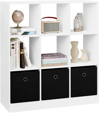 Woltu Librer&iacute;a Con 9 Cubos De Almacenamiento Y 3 Cajones De Tejido No Tejido, Blanco - Woltu