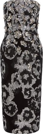 Jenny Packham Verfraaide midi-jurk met bloemenprint - Zwart