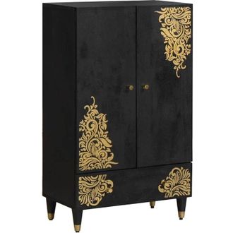 vidaXL Aparador Alto Negro 60 X 33 X 100 Cm Madera De Mango Maciza Vidaxl