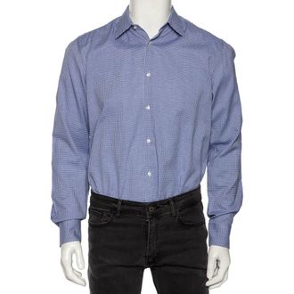HUGO BOSS Boss By Hugo Boss Blue Check Cotton Button Front Slim Fit Shirt