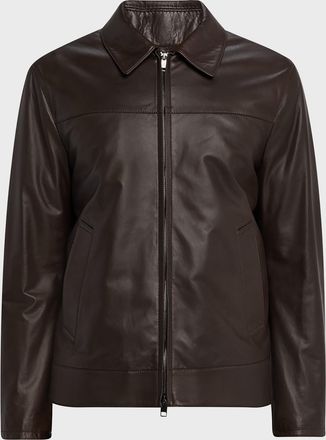 Brioni Mens Leather Bomber Jacket