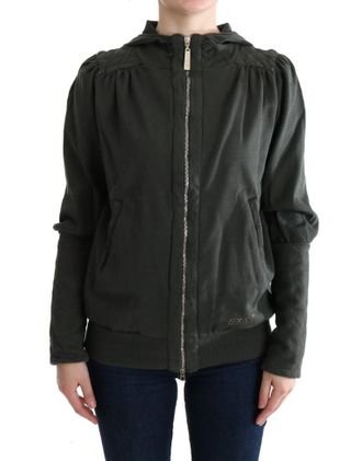 Exte Gray Top Hooded Cotton Zipper Womens Sweater