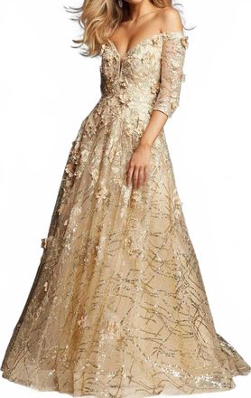 Jovani Quarter Sleeve Mother Of The Bride Gown In Champagne