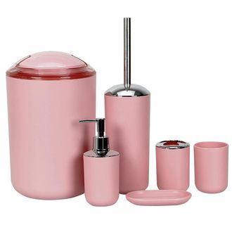 OEM Juego De Accesorios De Ba&ntilde;o De 6 Piezas Juego De Ba&ntilde;o Calvo Negro Mate, 6 Piezas En Pl&aacute;stico Rosa