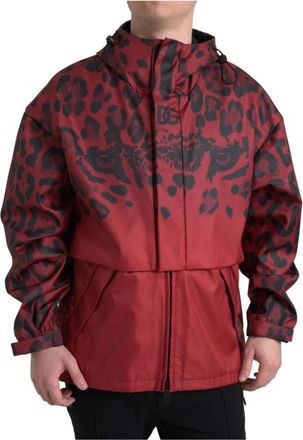 Dolce & Gabbana Rode Luipaardprint Hooded Regenjas - Heren - Zomerjassen - Veelkleurig - M - Katoen - Jassen