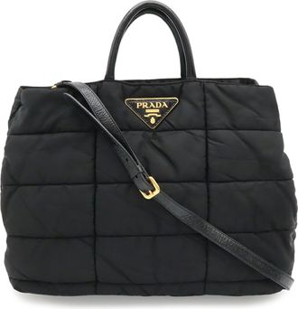 Prada Black Nero White Quilting Shoulder Bag Tote Bag (Pre-Owned)