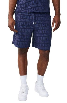 True Religion Logo Jacquard Terry Cloth Shorts in Midnight Blue at Nordstrom, Size Xxx-Large