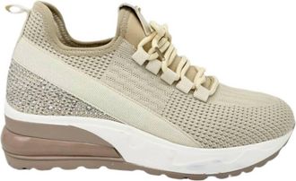 Renato Garini Womens Heel Sneakers With Stretch Laces In Beige