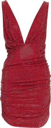 Alexandre Vauthier Daring Red crystal stass encrusted plunge mini dress IT40 S