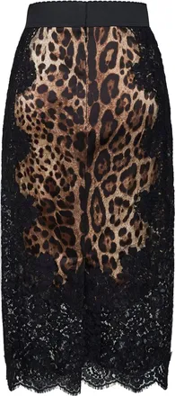 Dolce & Gabbana Womens Pencil Skirt Leopard-Print Satin And Lace Multicolour Cotton