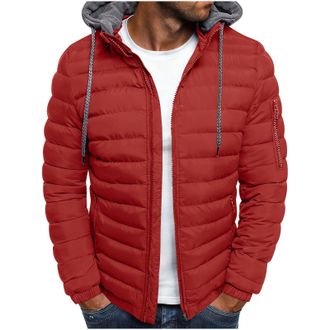 Generic Winter Jackets for men Warm Padded Quilted Winter Coat Thickened Long Sleeve Zipper Outerwear Softshell Insulated Hooded Puffer Coats Stylish PocketsS