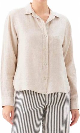 Karen Kane Long Sleeve Linen Button Up Shirt In Oatmeal