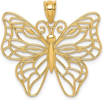 Diamond2Deal 14k Yellow Gold Polished Large Filigree Butterfly Pendant