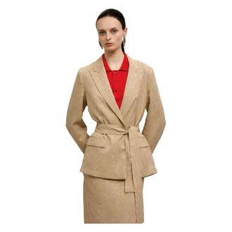 Erika Cavallini Semi Couture Blazers, female, Beige, Size: XS Loose Viscose Moir&eacute; Jacket