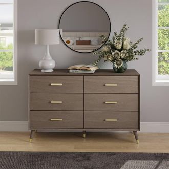 Melody Maison Large 6 Drawer Chest Of Drawers - Oslo Dark Wood Range in Brown