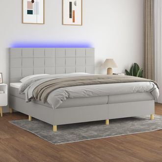 vidaXL Vidaxl - Cama Box Spring Con Colch&oacute;n Tela Y Led Gris Claro 200x200 Cm