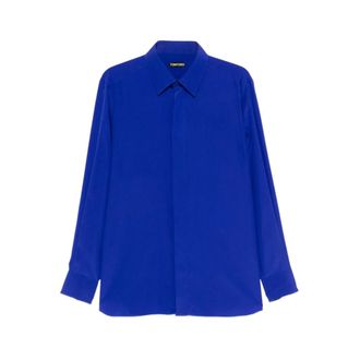 Tom Ford Casual Shirts, male, Blue, Size: M Drapy Twill Fluid Fit Shirt