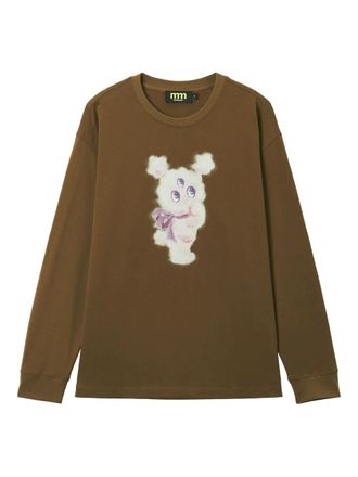 Mini Cream printed long-sleeve T-shirt - Brown
