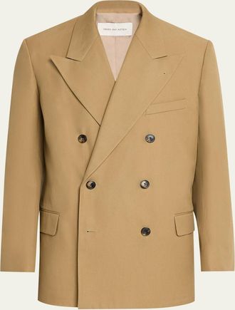 Dries Van Noten Mens Cotton Peak Lapel Double-Breasted Sport Coat