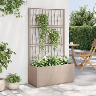 Berkfield Home Garden Planter with Trellis Light Brown 80x36x140 cm PP | Size: 80 x 36 x 140 cm