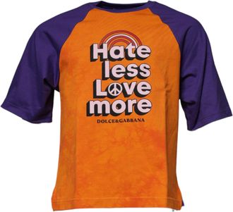 Dolce & Gabbana Mens Hate Less Love More Tiedye Tee - Orange Cotton - Size EU 46 (Mens)