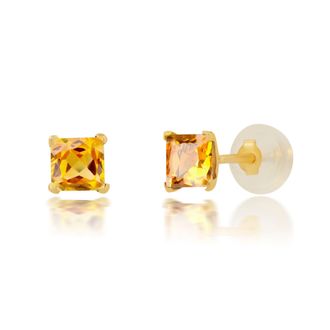 MAX + STONE 14k Yellow Gold Square Princess Cut 4mm Gemstone Stud Earrings