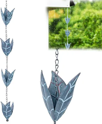 OEM Cadena De Lluvia De 2,6 M, Cadena De Lluvia Para Canalones, Cadena De Drenaje, Cadenas De Lluvia De Hierro Con Forma De Hoja Azul, Decoraci&oacute;n Para Pat